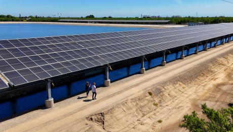 Solar panels covering a CA canal